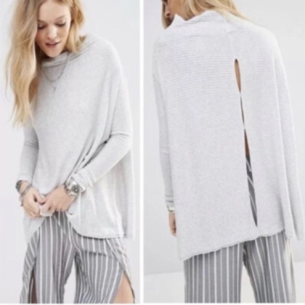 Free People We the Free Lover Gray Ribbed Split Back Tunic